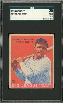 1933 Goudey #149 Babe Ruth – SGC 20 FR 1.5